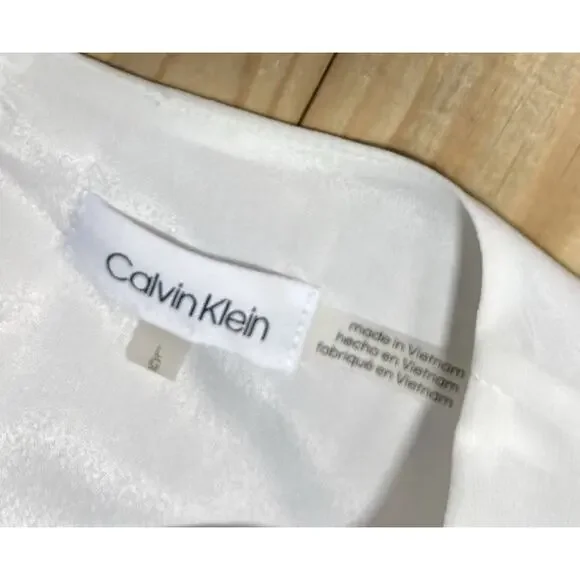 Calvin Klein White Ruffle Sleeve Lined Blouse EUC Size Large - Picture 5 of 8